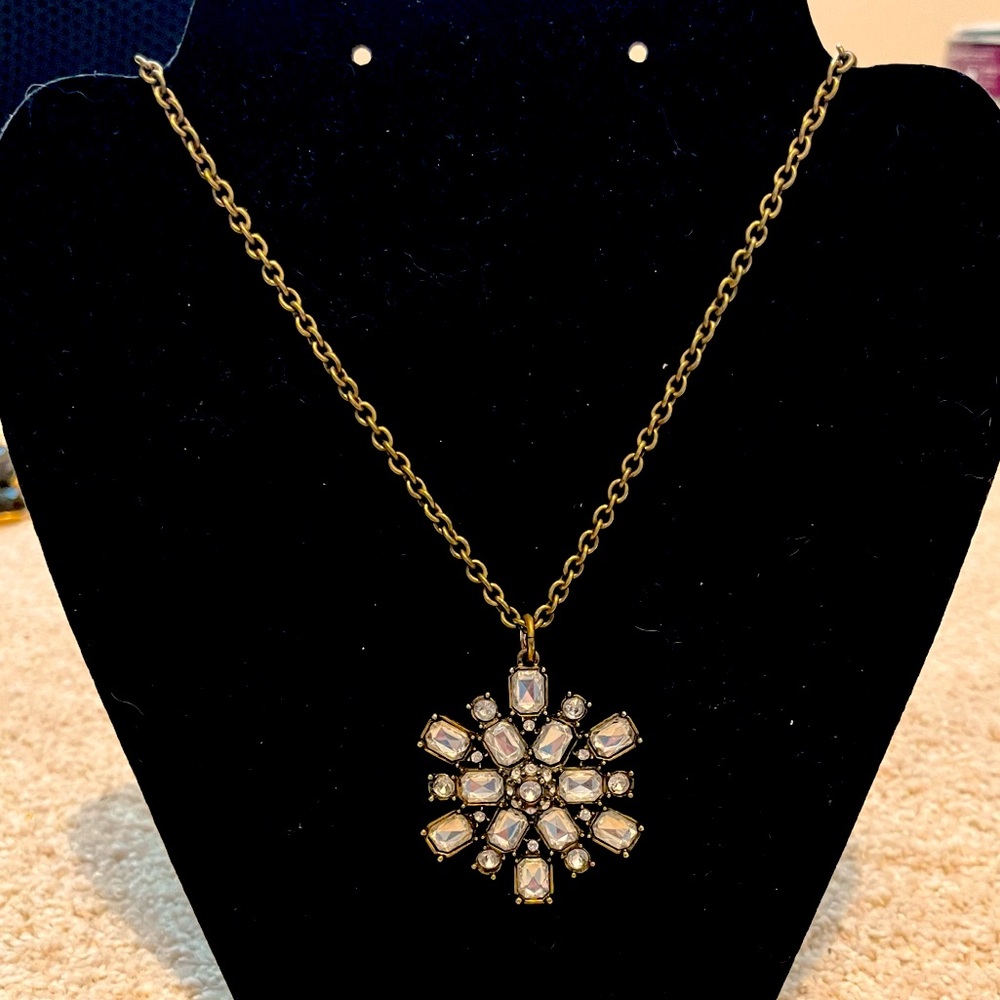 J. Crew Crystal Sunburst Long Pendant Necklace